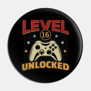 16th Birthday Level 16 Unlocked Video Gamer Pin