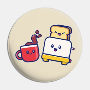 Cute Coffee With Toast Bread Cartoon Pin