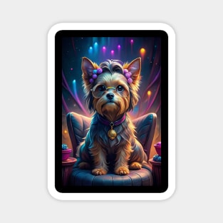 Adorable Yorkie Dog with Glasses and Bows – Cute Retro Pop Art Style Magnet