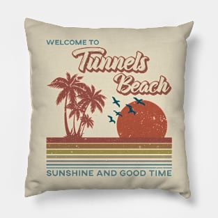 Tunnels Beach - Tunnels Beach Retro Sunset Pillow