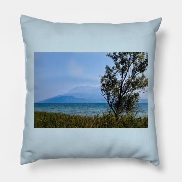 Lake Garda in blue and green Pillow by Violaman