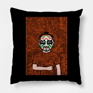 MaleMask NFT with ChineseEye Color and GreenSkin Color - Doodle Style Pillow