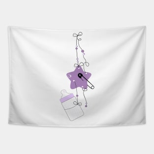 Hanging baby bottle, safety pin, star baby arrival Tapestry