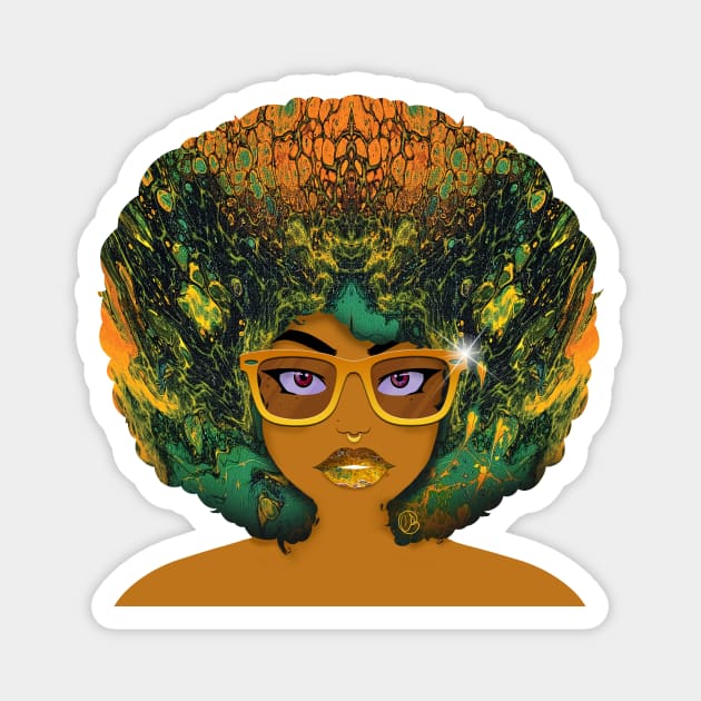 Galaxy Girl Green Afro Magnet by FinalBeatComics