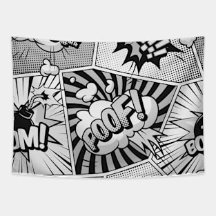 Black and White Comic Book Word Art Collage Tapestry