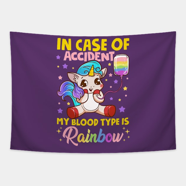 Pride Rainbow Unicorn in Case of Accident Funny Gift Tapestry by creative