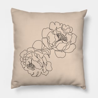 Two Peonies line drawing minimalist flower design Pillow