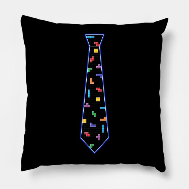 Tetris Tie Tee- Blue Pillow by ChelsieJ22