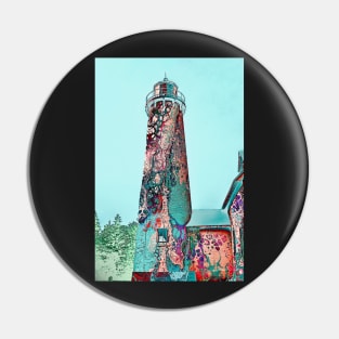 "Old Presque Isle Lighthouse" - Acrylic Paint Pour Art Pin