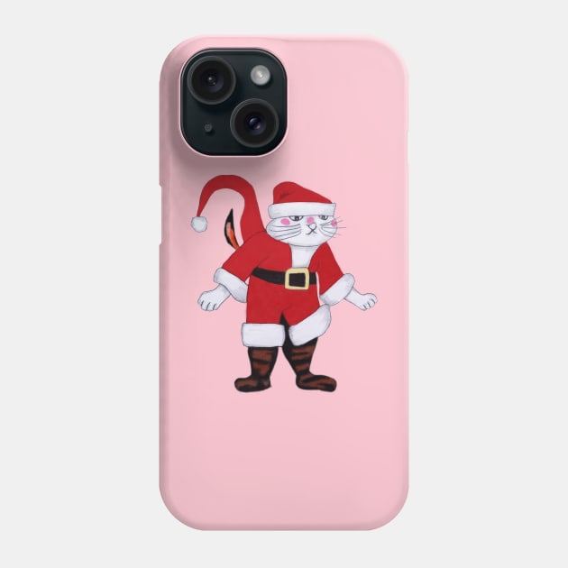 Retro Vintage Pink Santa Claus Cat Phone Case by CartWord Design