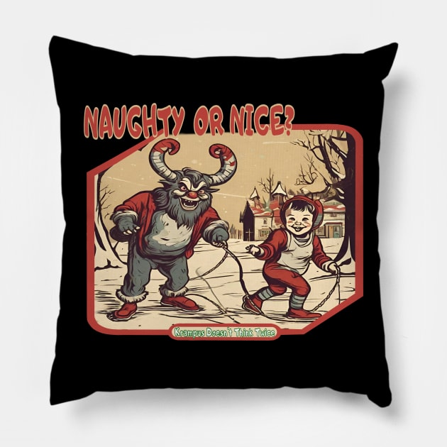 Krampus Naughty or Nice Pillow by Ilustradamus