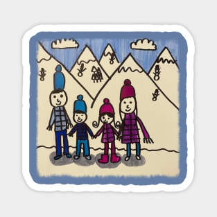 Snowy day in the Alps with family Magnet