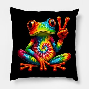 Tie-Dye Frog Lover Peace Sign Hippie Pillow