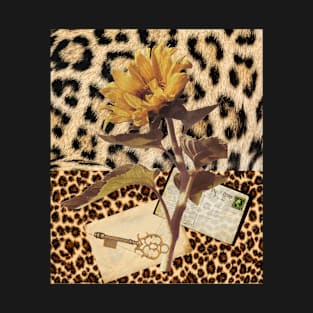 Sunflower Montage With Leopard Print Design T-Shirt