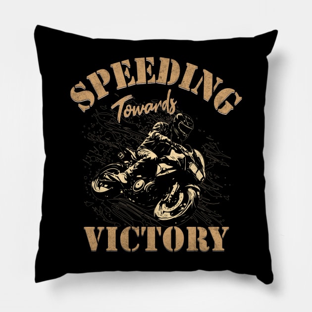 Speeding Towards Victory Motorcycle Drag Racing Racer Pillow by Carantined Chao$