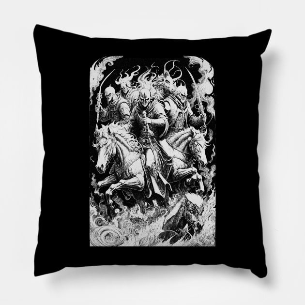 Four Horsemen of the Apocalypse Pillow by lyndsey craven