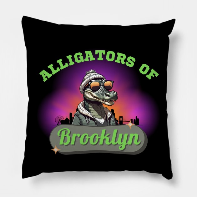 Alligators Of Brooklyn Pillow by Kenny The Bartender's Tee Emporium