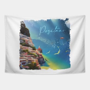 Positano Surrealistic Painting Tapestry