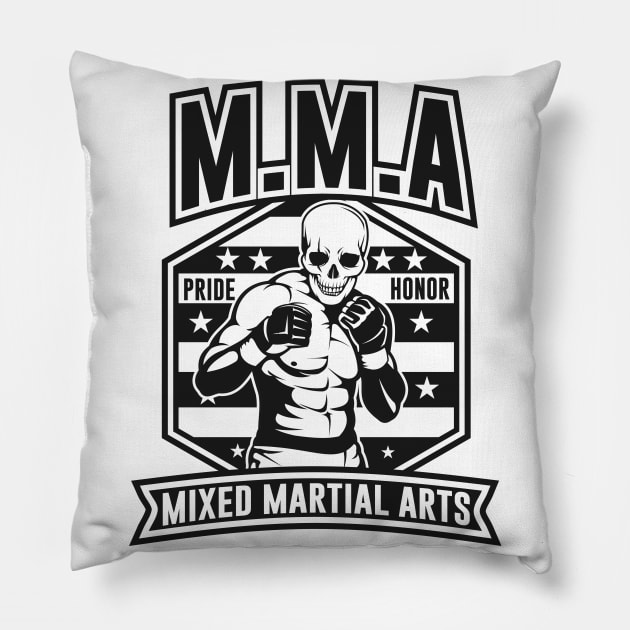 SKULL MMA BLACK AND WHITE Pillow by beanbeardy