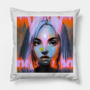 MARKED Glitch Art Trippy Portrait Glitchcore Pillow