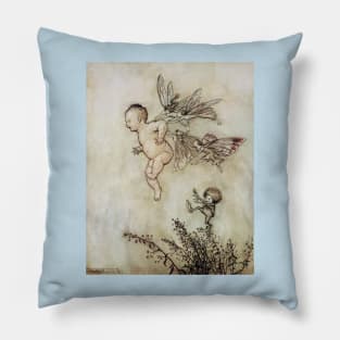 Fairies Teaching Peter to Fly - Peter Pan in Kensington Gardens - Arthur Rackham Pillow