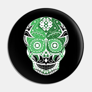 skull mania ecopop tribal mexican art in green Pin