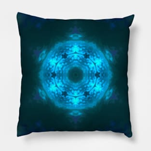 Psychedelic Kaleidoscope Blue Snowflake Pillow