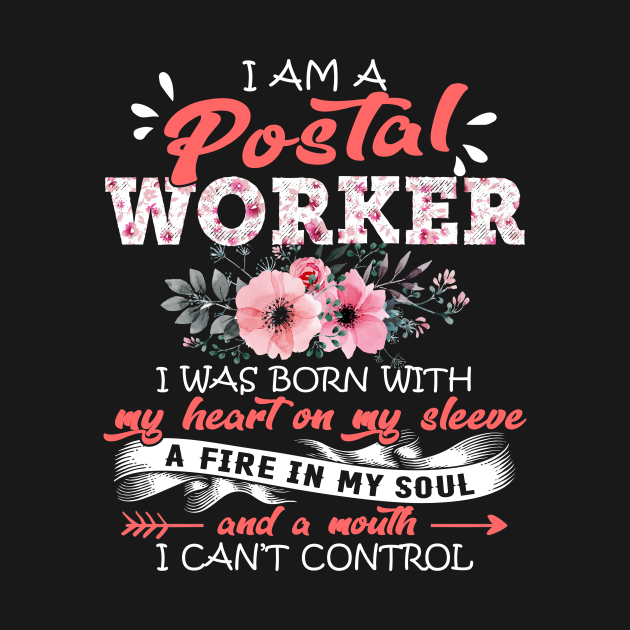 Disover Postal Worker I Was Born With My Heart on My Sleeve Floral Postal Work Flowers Graphic - Postal Worker Floral - T-Shirt