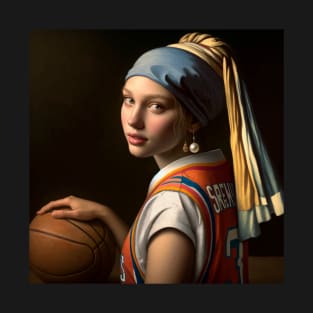 Court Elegance: Pearl Earring Girl's March Madness T-Shirt