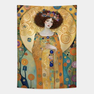 Gustav Klimt's Gilded Grace: Inspired Woman in Opulent Splendor Tapestry