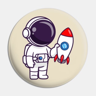 Cute Astronaut Holding Rocket Cartoon Pin