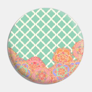 Floral Doodle on Mint Moroccan Lattice Pin