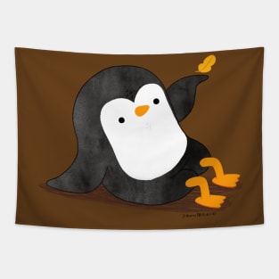 Penguin with autumn leaf Tapestry