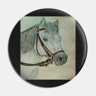 Grey Connemara Pony Watercolour Painting Pin