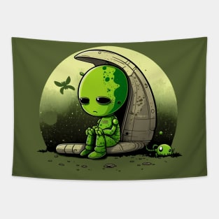 Sad alien sitting and thinking Tapestry