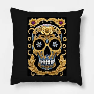 Gold and Blue Bohemian Skull Pillow