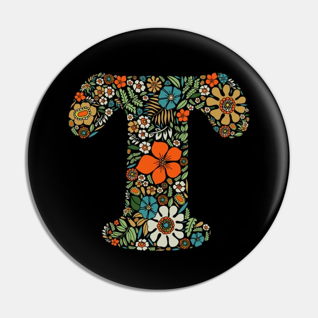 Hippie Floral Letter T Pin by zeljkica