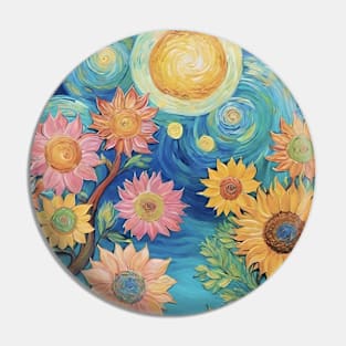 Starry Sunflower Sonata: Van Gogh's Midnight Reverie Pin