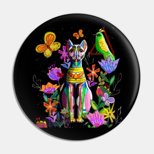 Egyptian  Cat in Multicolor Acrylic Folk Art Pin