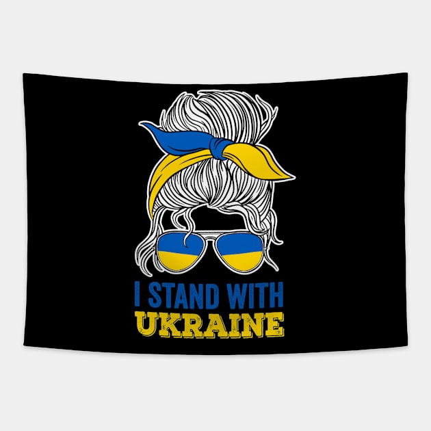 I Stand With Ukraine Ukraine Flags Messy Bun Tapestry by BramCrye