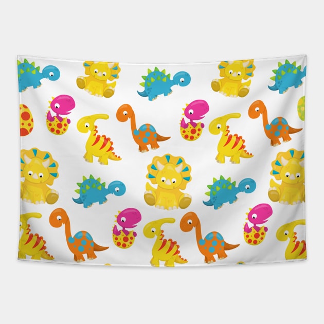 Cute Dinosaurs, Pattern Of Dinosaurs, Baby Dino Tapestry by Jelena Dunčević