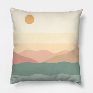 Boho Landscape Pastel Sunset on the Sea Pillow