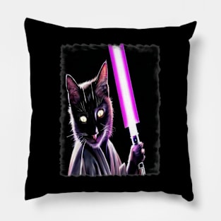 Fun Cat Print ~ AI Art ~ Fantasy Cat ~ Sci-fi Cat ~ Cats with Lightsabers Pillow