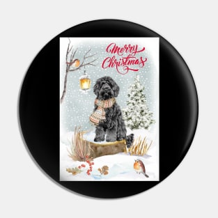 Black Labradoodle Merry Christmas Santa Dog Pin