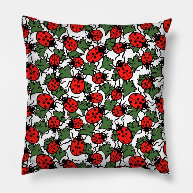 Art Nouveau Ladybug Insects Pattern Pillow by Pixelchicken