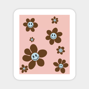 pattern flower emoji happy pink brown blue Magnet