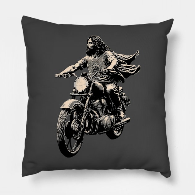 Jesus motorcycle Pillow by infernoconcepts