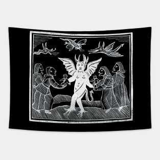 Demon woodcut. Tapestry