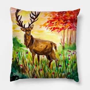 Deer in the Autumn Forest Pillow