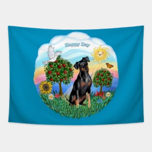 "Happy Day" Miniature Pinscher (Natural ears) in the Country Tapestry